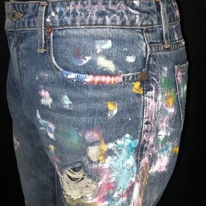 Paint splattered distressed crop denim